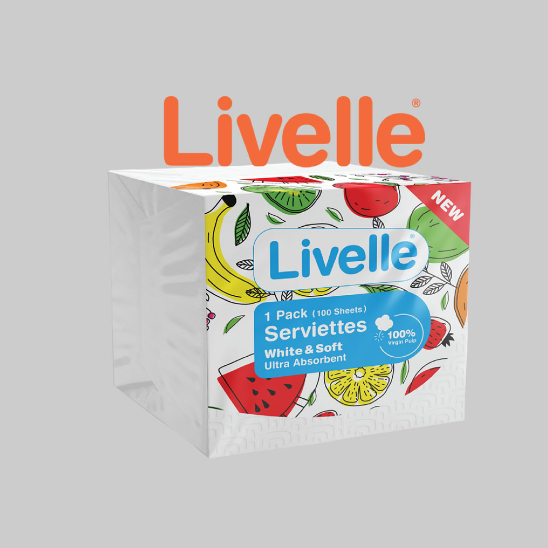  Livelle Serviettes - 100 Sheets  100% Virgin  1 Ply  30*30cm - Single Pack (Carton)